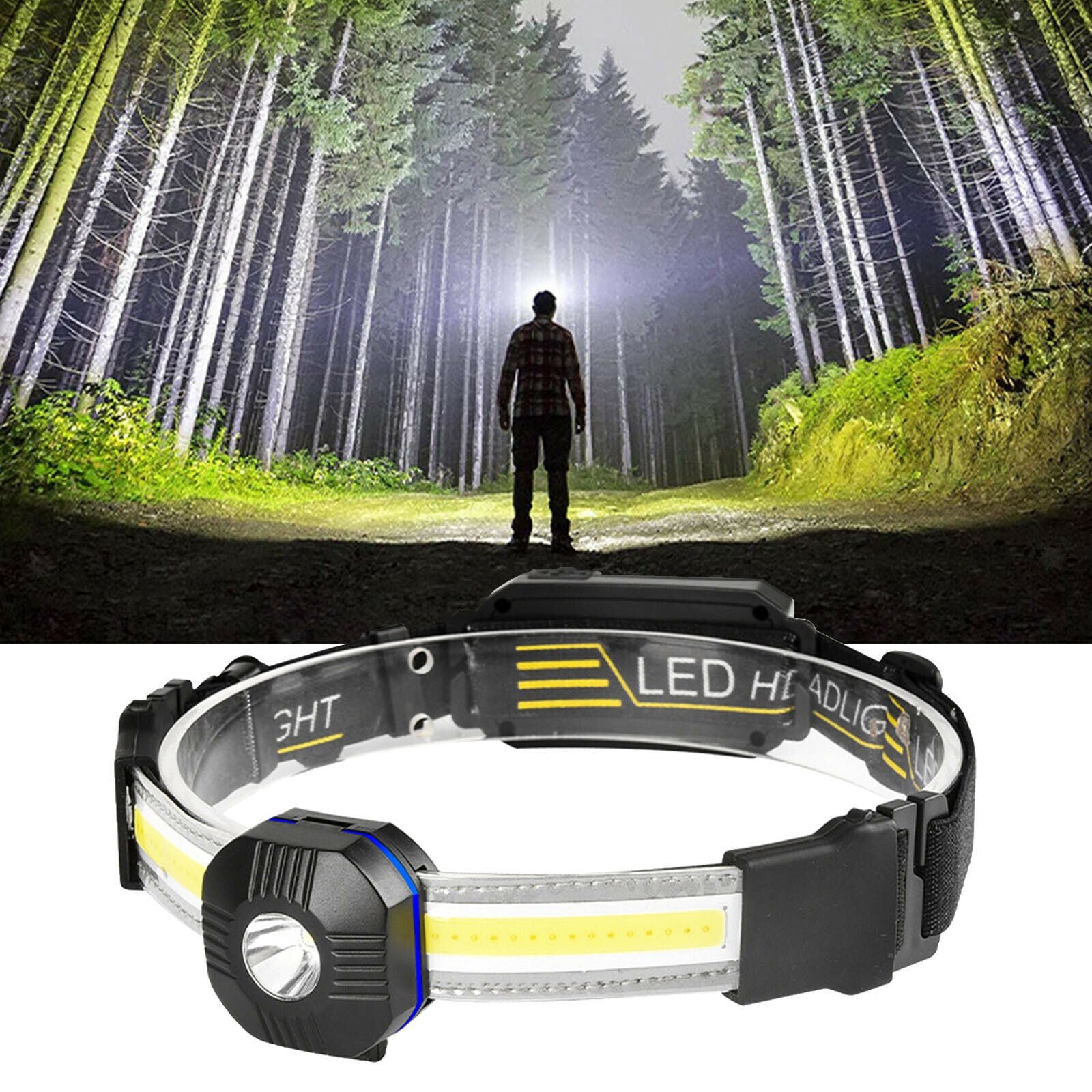 Outdoor COB LED Headlamp Headlight USB Charging Flashlight Waterproof Light
