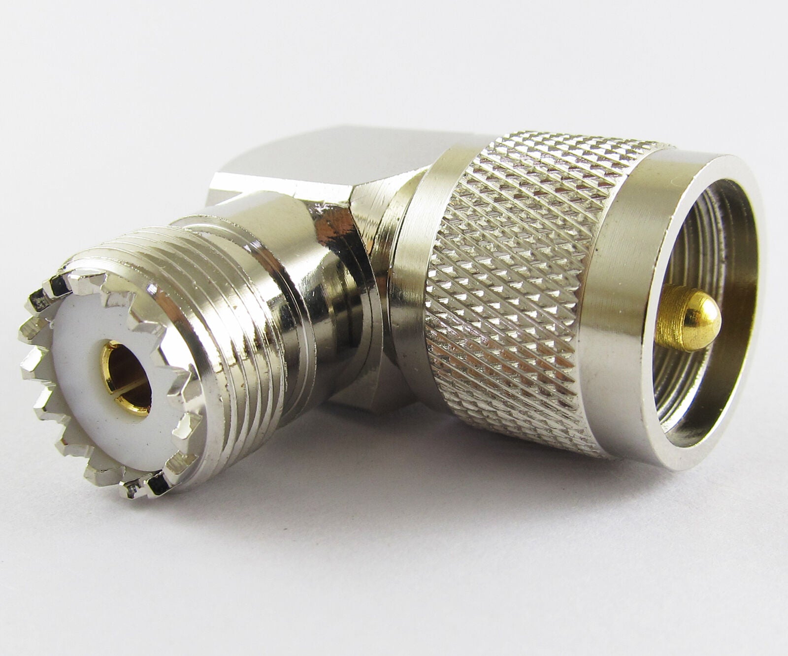 10pcs UHF PL-259 Male to UHF SO-239 Female Right Angle RF Coaxial Adapter Brass