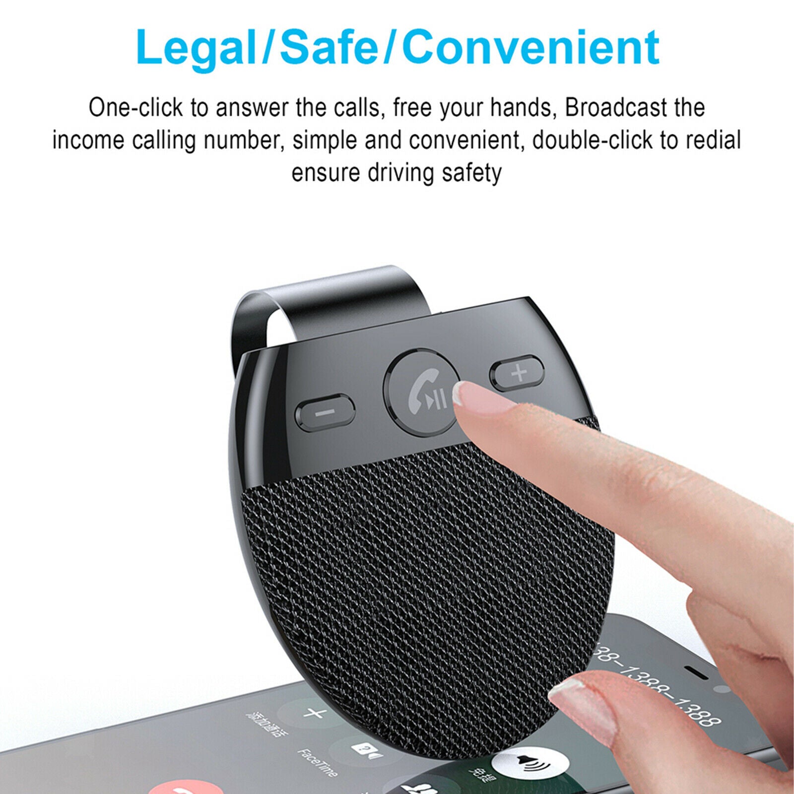Bluetooth Car Speaker Receiver on Sun Visor for Handsfree Calling Black