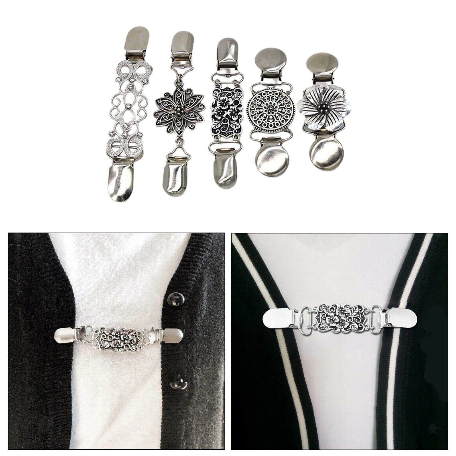 5x Women Cardigan Sweater Clip Blouse Scarf Brooch Shirt Collar Duck Closure