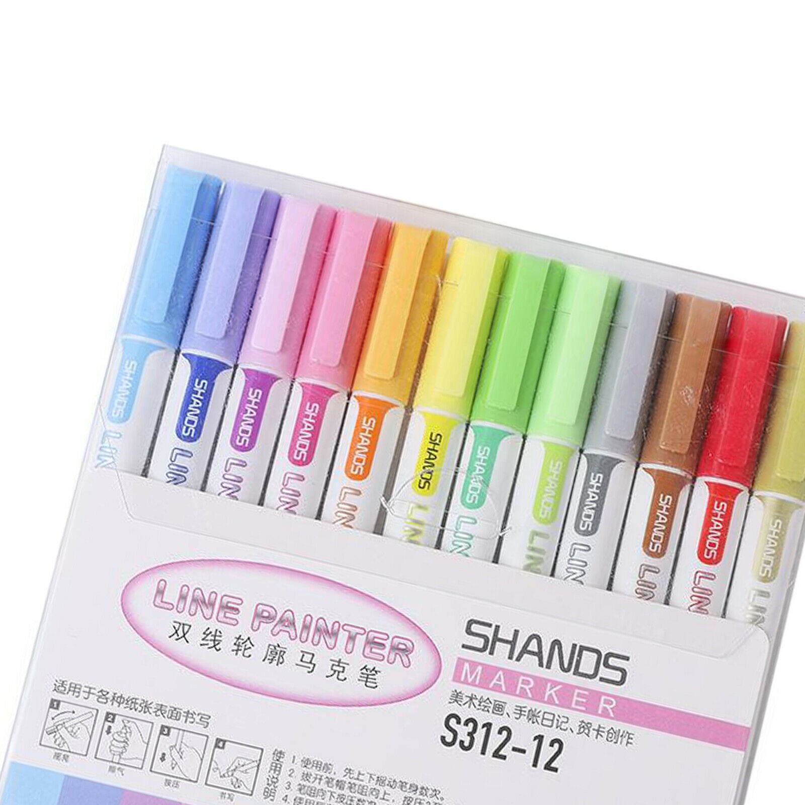 12Colors/Set Double Line Pen Glitter Marker Pen Outline Pen Stationery for Card