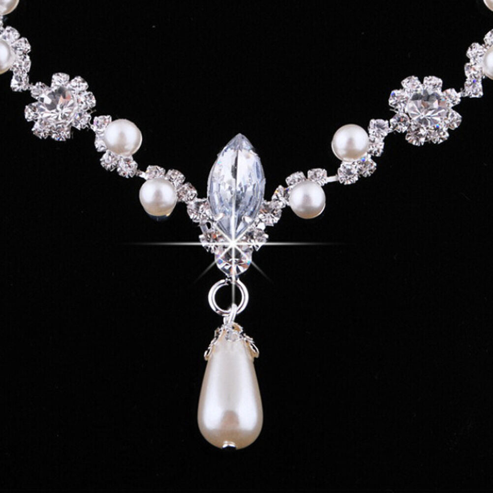 Fashion Wedding Faux Pearls Rhinestone Necklace Water Drop Earring Jewelr.l8