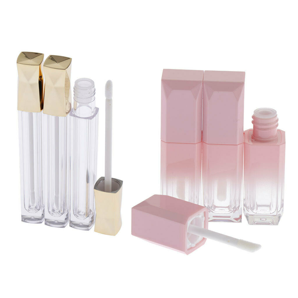 6x Pink Golden Empty Lip Gloss Tubes Travel Portable 5ml Lip Tint Containers