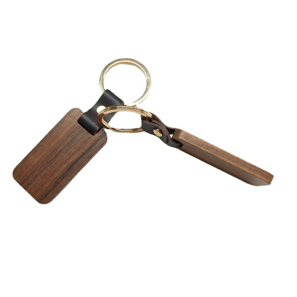 Wood Keychain Rectangle Keyring Car Bag Pendant Engraving Gifts Accessories