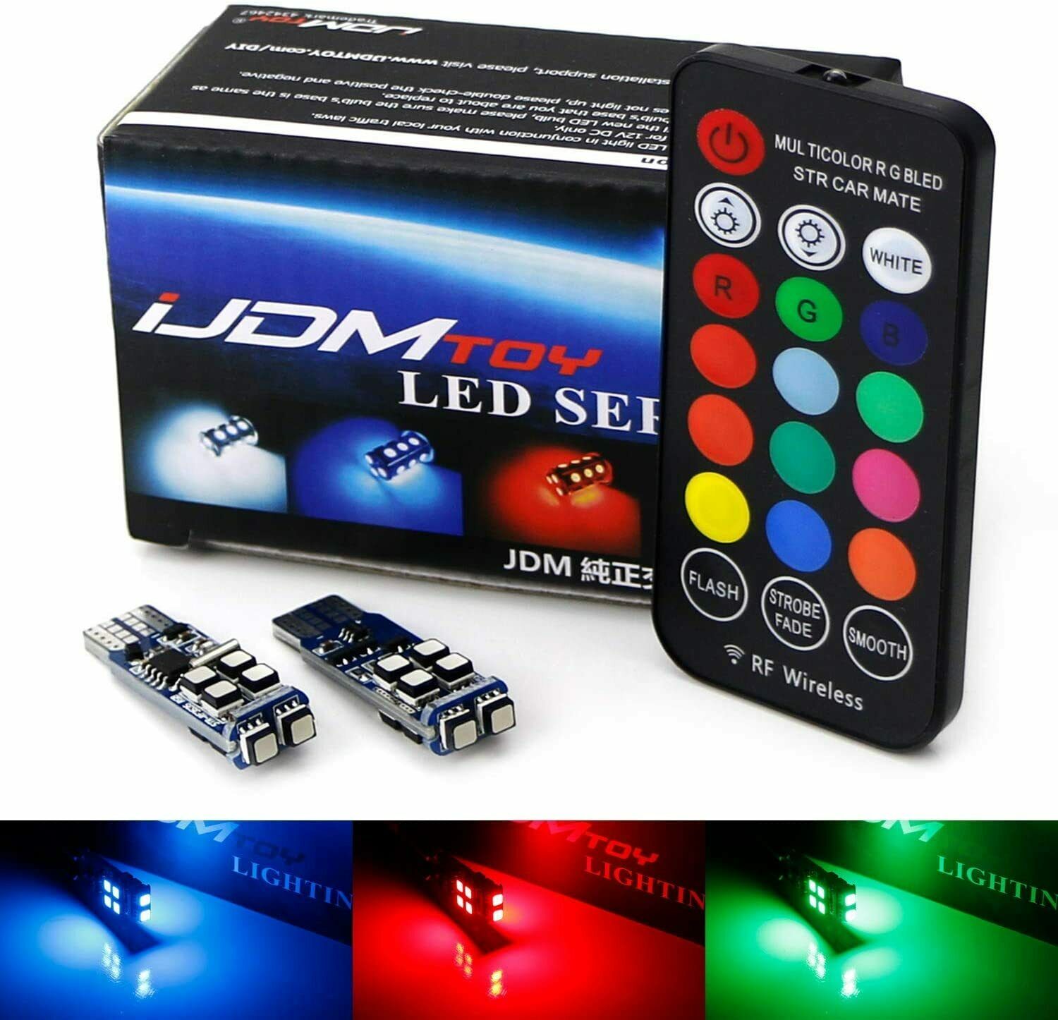 RGB 168 194 T10 LED Bulbs w/RF Remote Control For Car Parking Lights Accessories