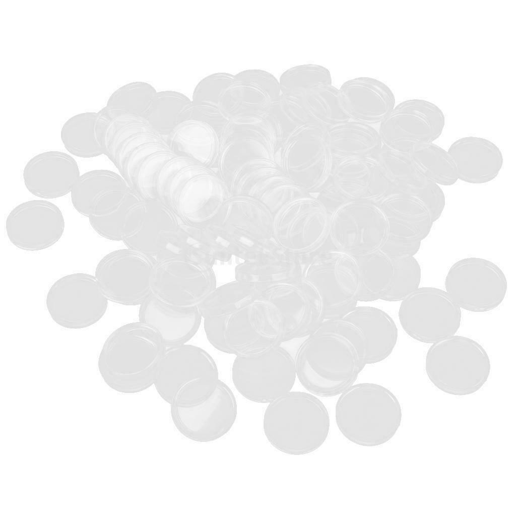 100 Round Plastic Coin Capsules Holder Coin Display Cases Container Box 26mm