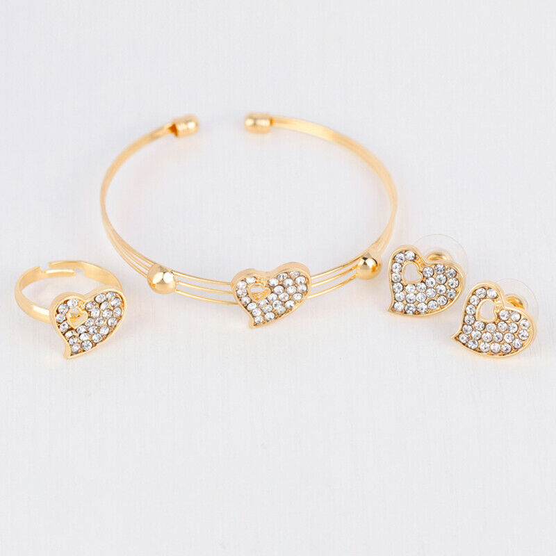 Fashion Jewelry Sets Crystal Heart Necklace Bangle Ring Earrings Wedding .l8