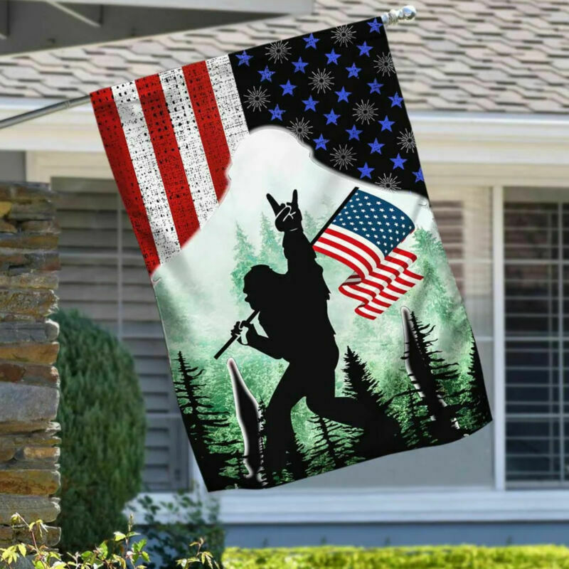 Bigfoot Sasquatch On Rock American Fla Garden Flag House Flag - Decor Gift