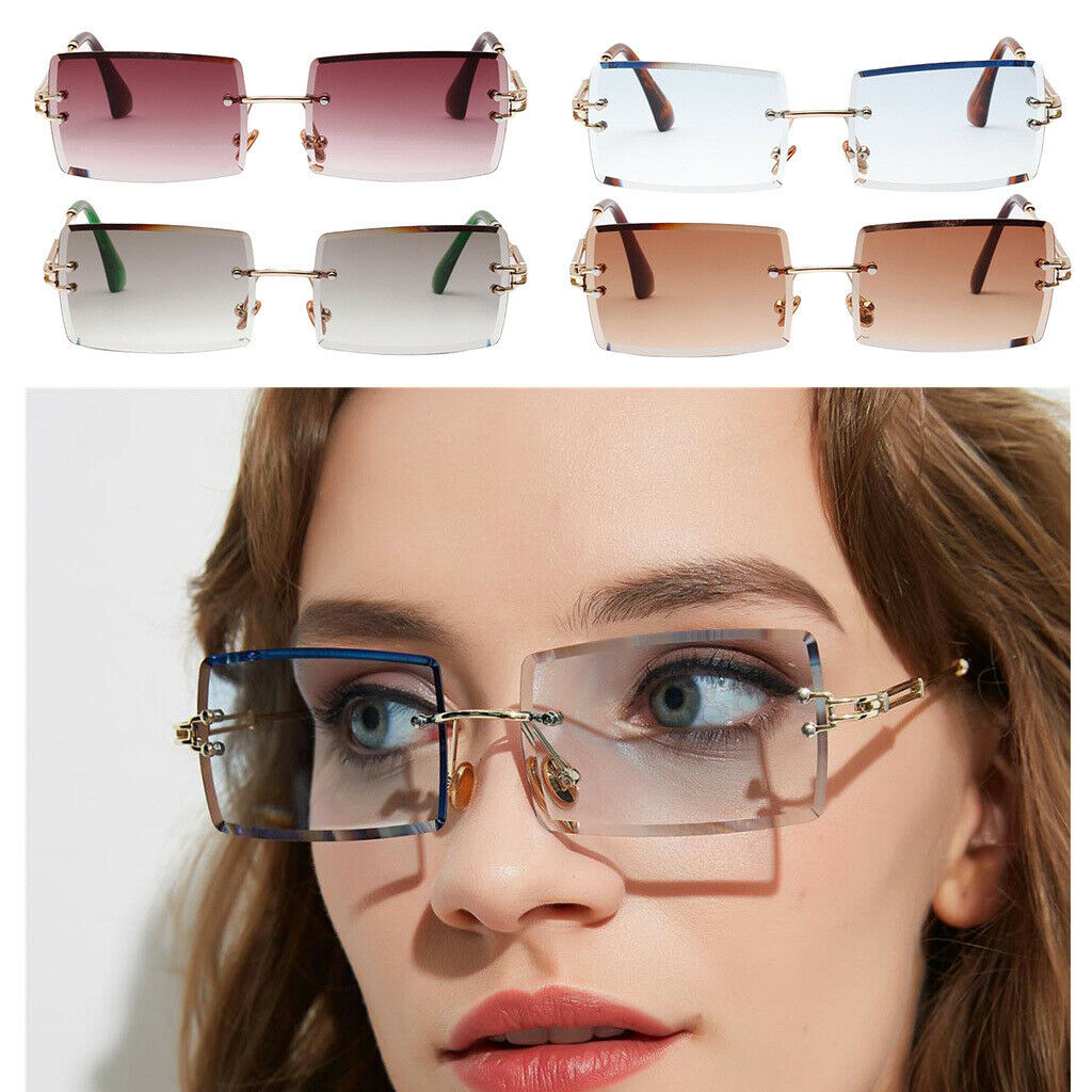 8 Piece Womens Rimless Sunglasses Classic Designer Tinted Lens Eyewear