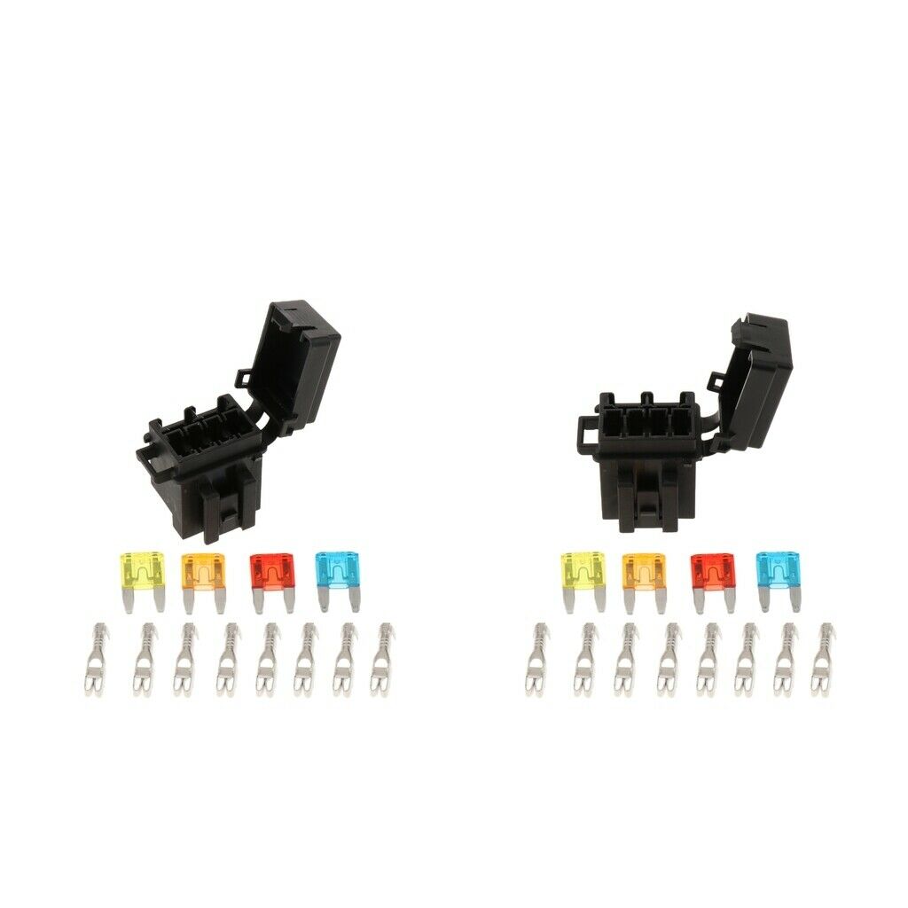 2x Automotive 4 Way Fuse Holder Box + 1 Relay Socket for Truck/SUV/Trailer