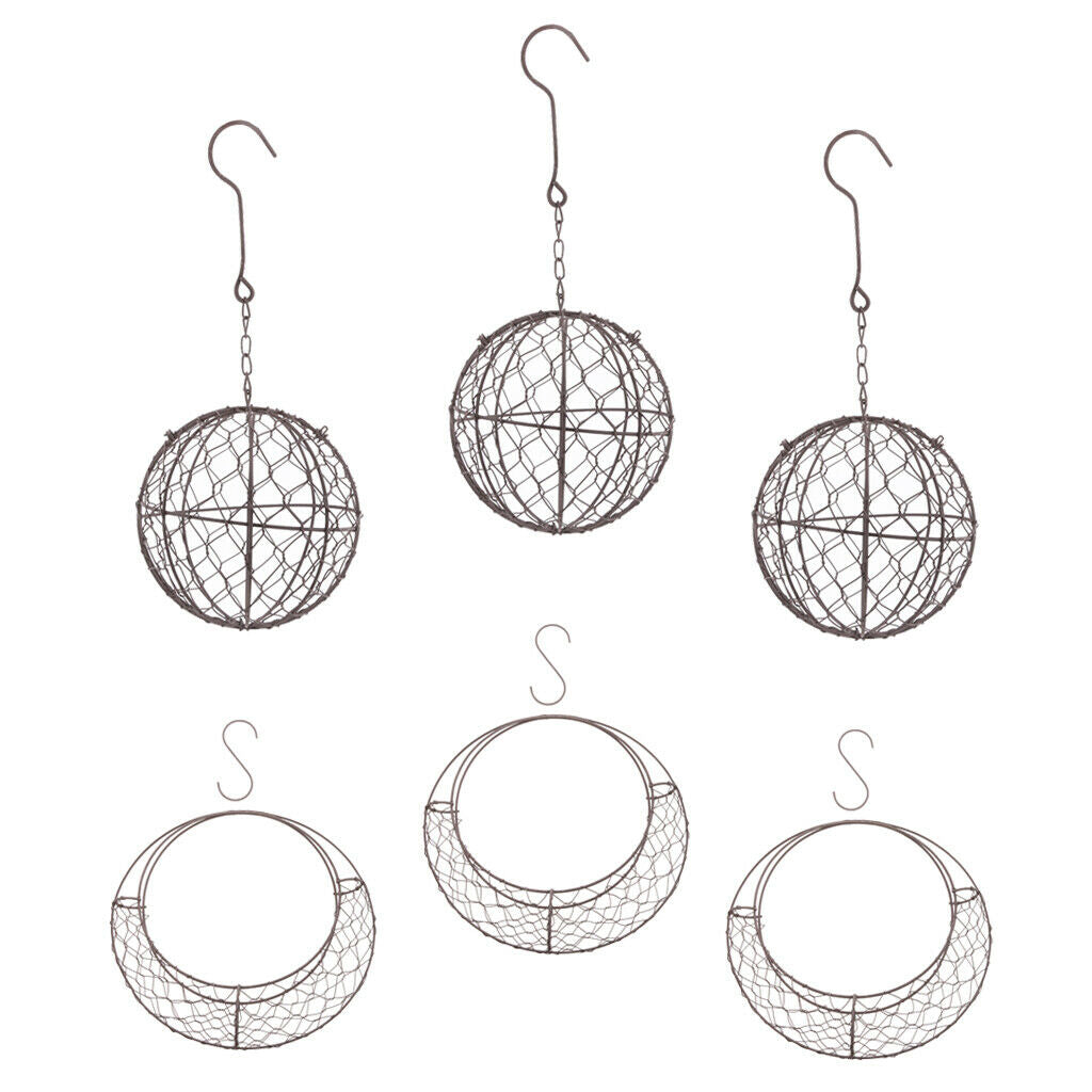 Moon & Ball Shaped Metal Wire Wreath Frame Form Hanger Pack of 6