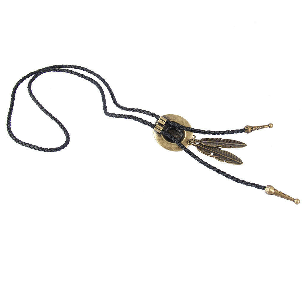 2Pcs Hat Design Bolo Tie Necklace Feather Pendant Jewelry Handmade PU Leather