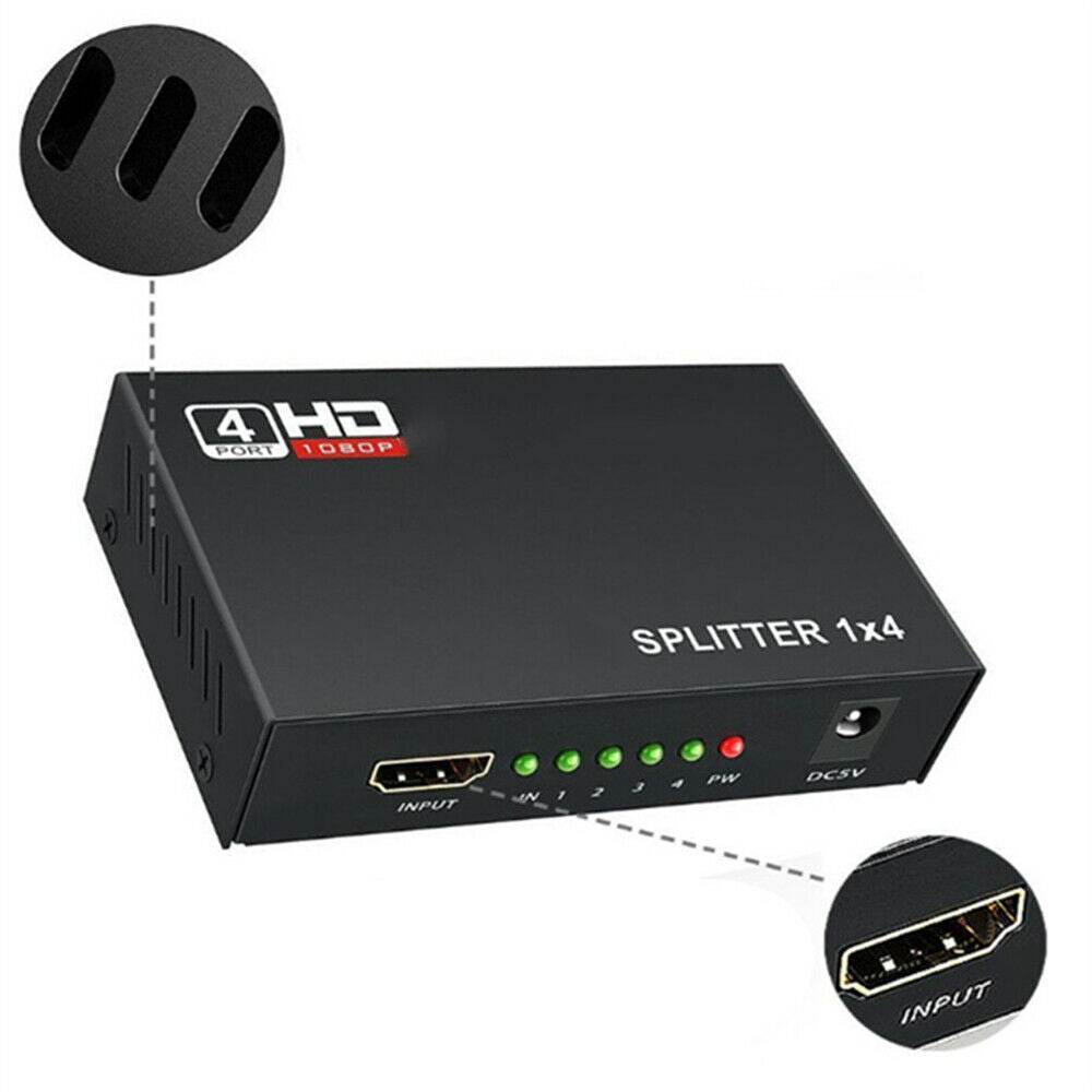 1080p HDMI Splitter 1 in 4 Power off Signal Amplifier Audio Converter Adapter