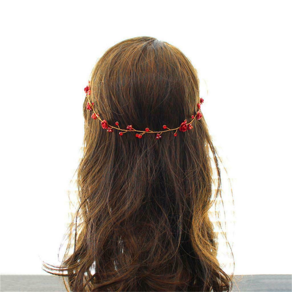 Bridal Beads Headband Fashion Red Rose Earrings Headdress Hair Accessory