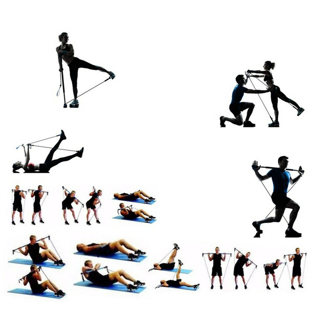 Pilates Yoga Bar Kit Home Fitness Resistance Band Thigh Toner Master Trainer
