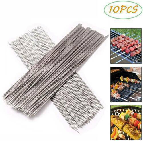 10Pcs Metal Skewer Stainless Steel BBQ Skewers Barbecue Meat Kebab Shish US