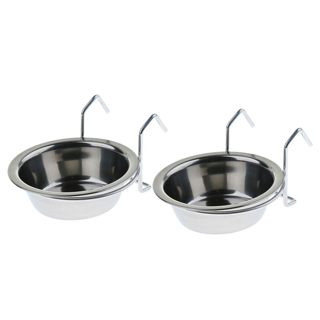 2Pcs Bird Parrot Stainless Steel Cup Feeding Accessories in Cage Bowl