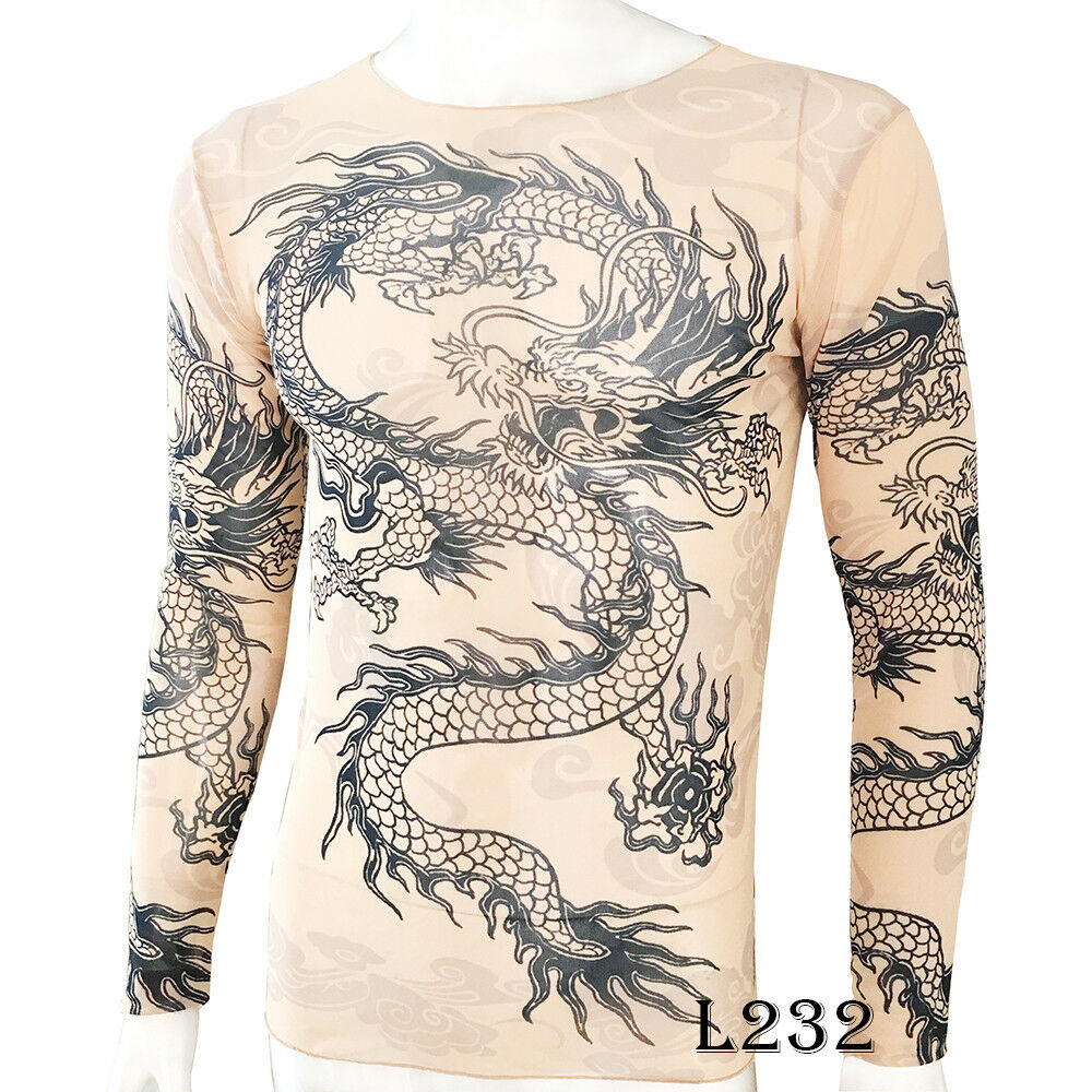 Chinese Dragon Tattoo Sport T-Shirt Tattoo Tops Biker Cycling Fitness Plus Size