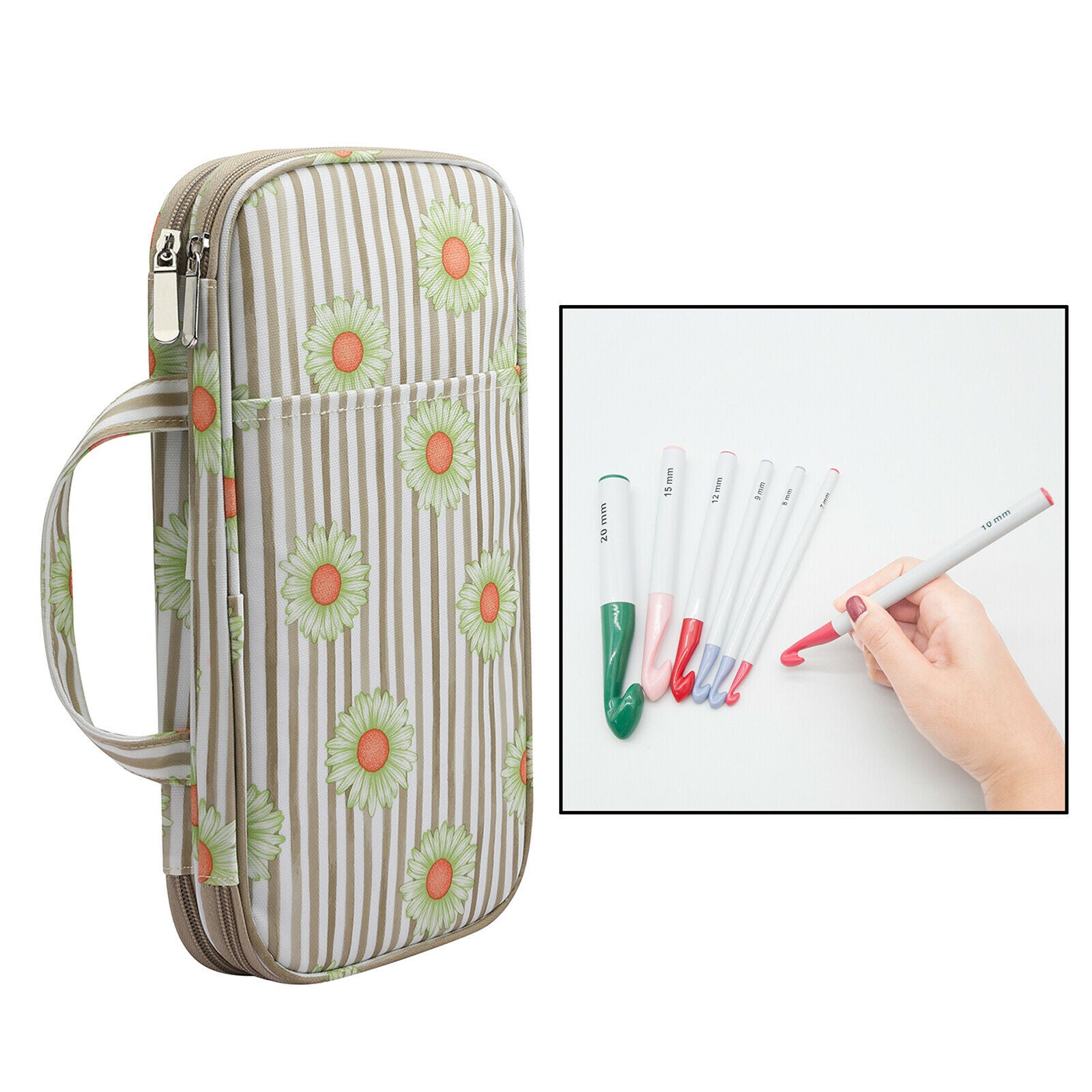 Crochet Case with Web Pockets for Various Crochet Needles Sewing Tools Green