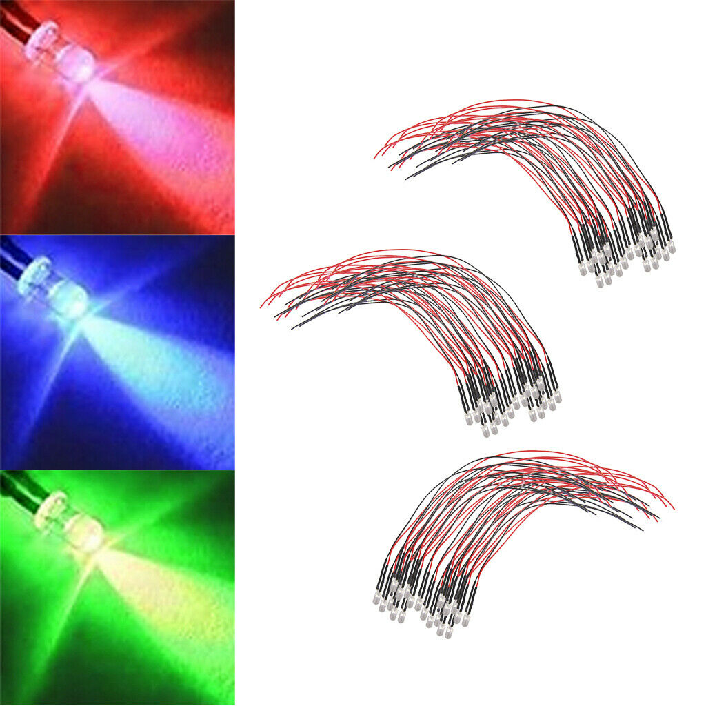 60 Pieces 20cm Pre Wired 5mm Emitting Diode Bright LED Lamp Light