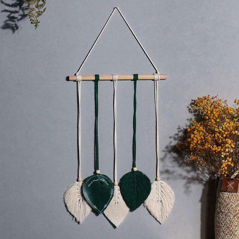 Handmade Boho Macrame Tapestry Cotton Thread Woven Leaf Tasse Wall Dream Catcher