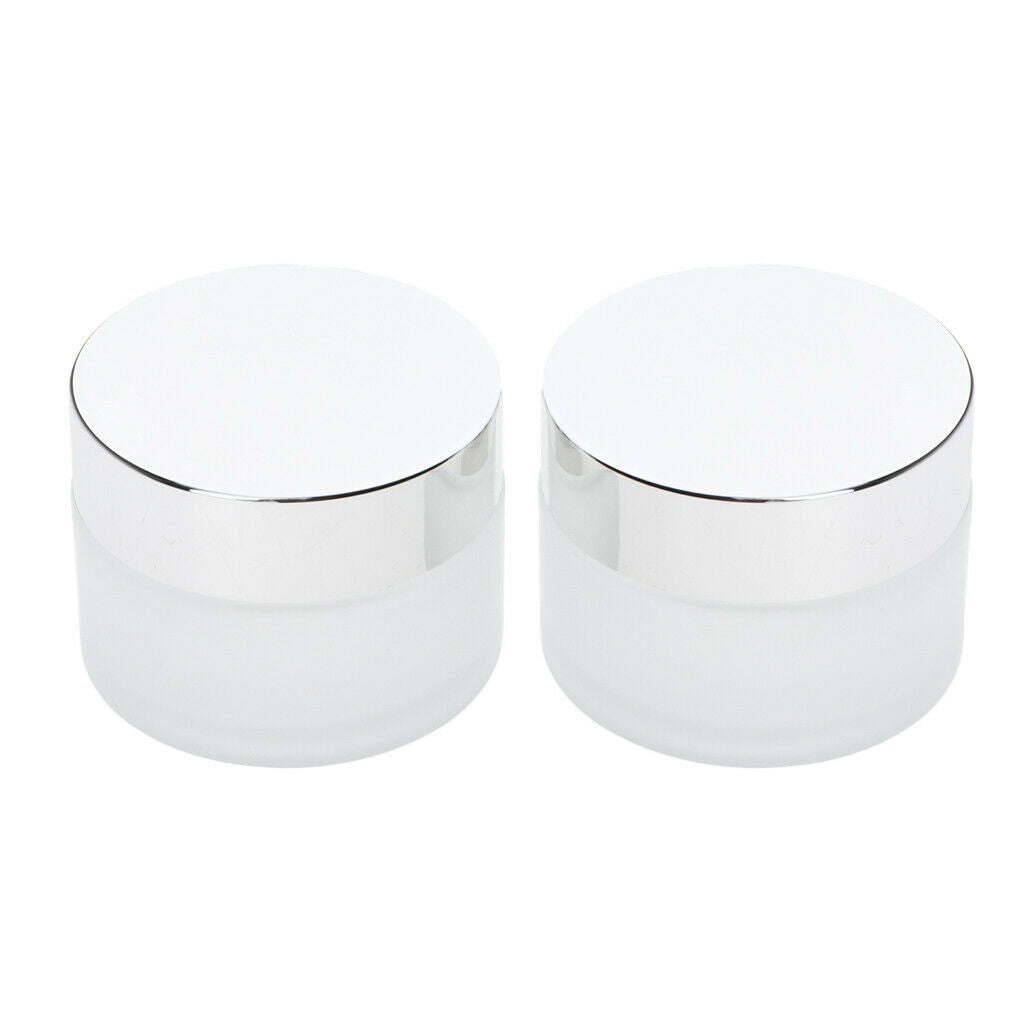 2 Pieces Empty Make Up Jar Sample Can Frosted Translucent Glass Container - 30g