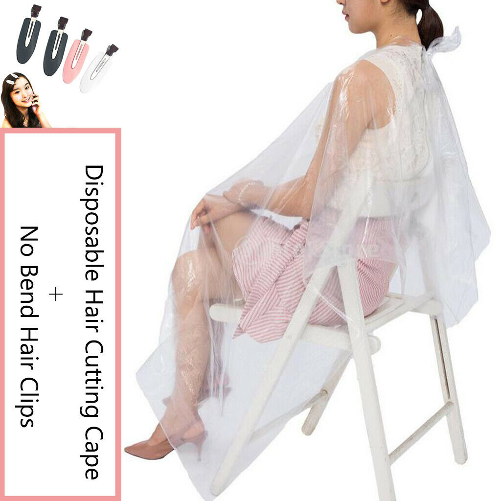 200X Disposable Hair Cutting Cape Clear Hair Salon Gown Capes w/ 16pcs Clips