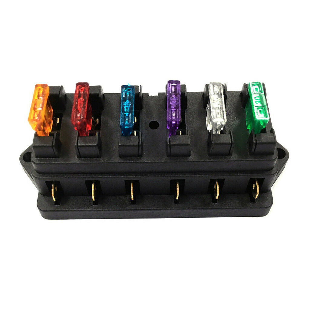 6 Way Circuit Fusebox Blade Fuse Terminal Holder Universal Car Vehicle