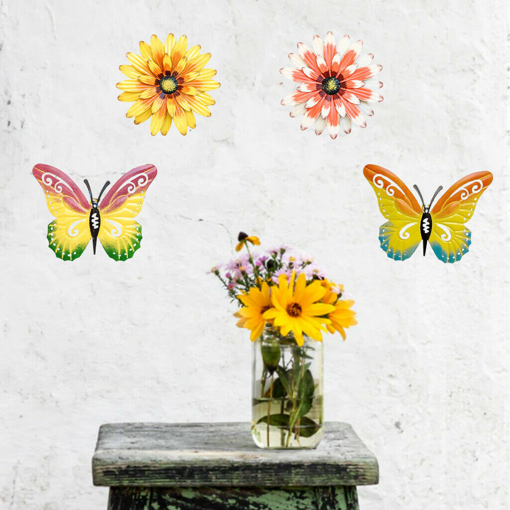 4Pcs Metal Wall Sculptures Craft for Living Room Office Garden Outdoor Fence