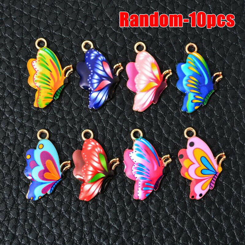 10Pcs Mixed Color Enamel Butterfly Charm Animal Pendant DIY Handmade Jewe-hg Kt