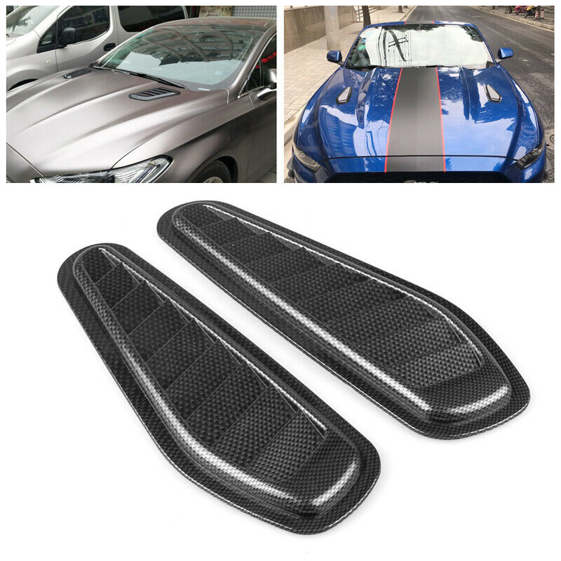 2X Universal Carbon Fiber Look Car Air Flow Intake Scoop Bonnet Vent Cover Hood