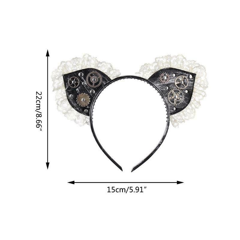 Steampunk Cat Ears Hair Hoop Gear Punk Headdress Halloween Performance Props