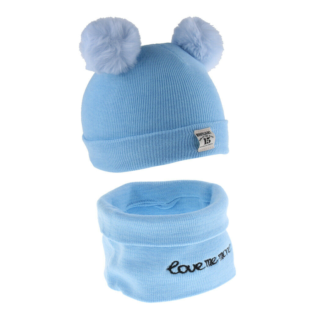 2pcs set Baby Winter Warm Knit Hat Infant Toddler Pom Beanie   Sky Blue