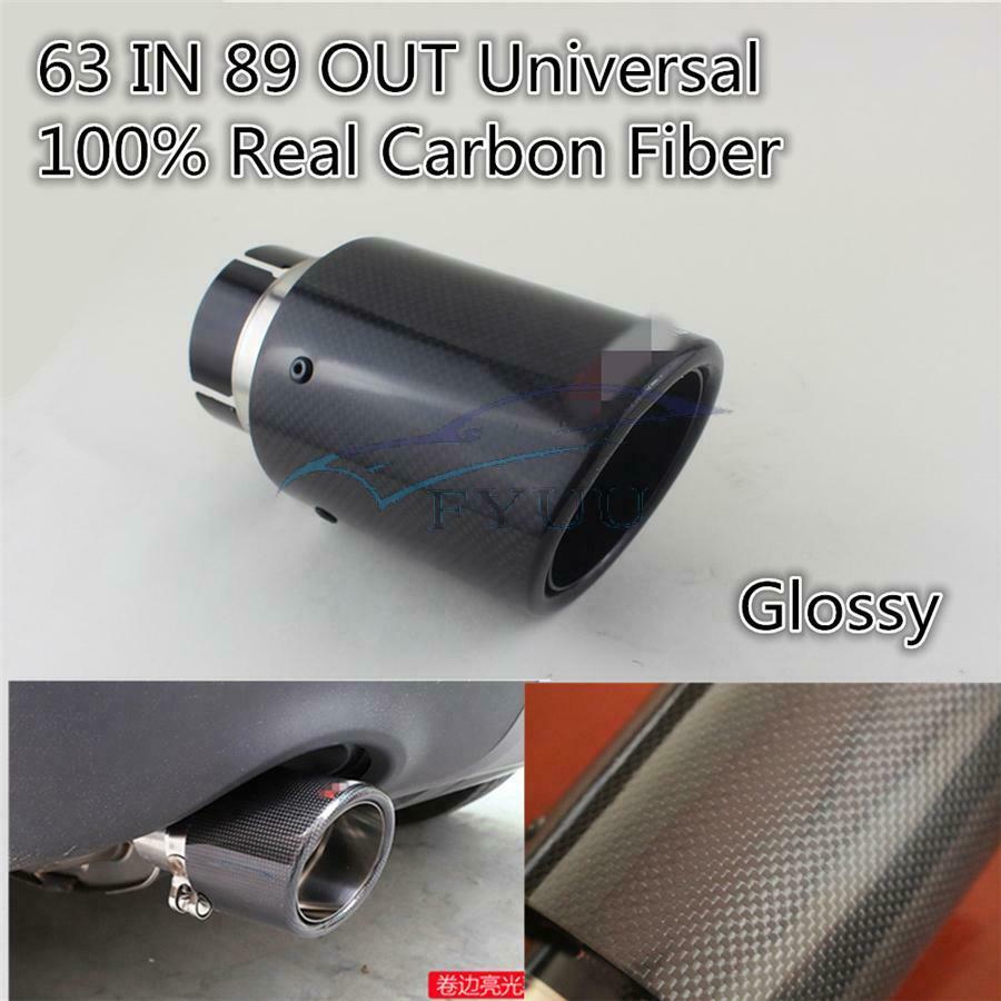 Car Exhaust Tips Exhaust Muffler Pipe Inlet 63mm Outlet 89mm Glossy Carbon Fiber