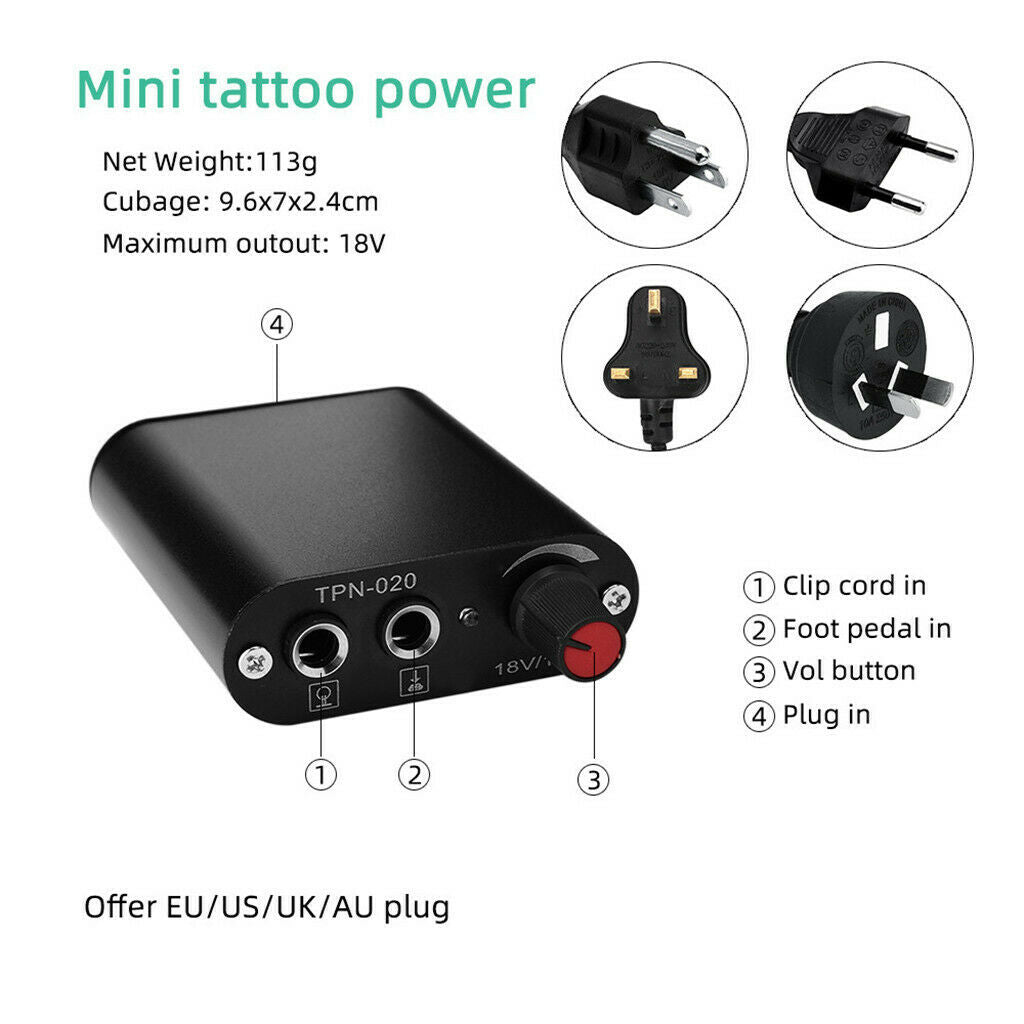 Powerful Tattoo Machine Set Rotary Pen Gun Cups Holder Stand Permanent Set