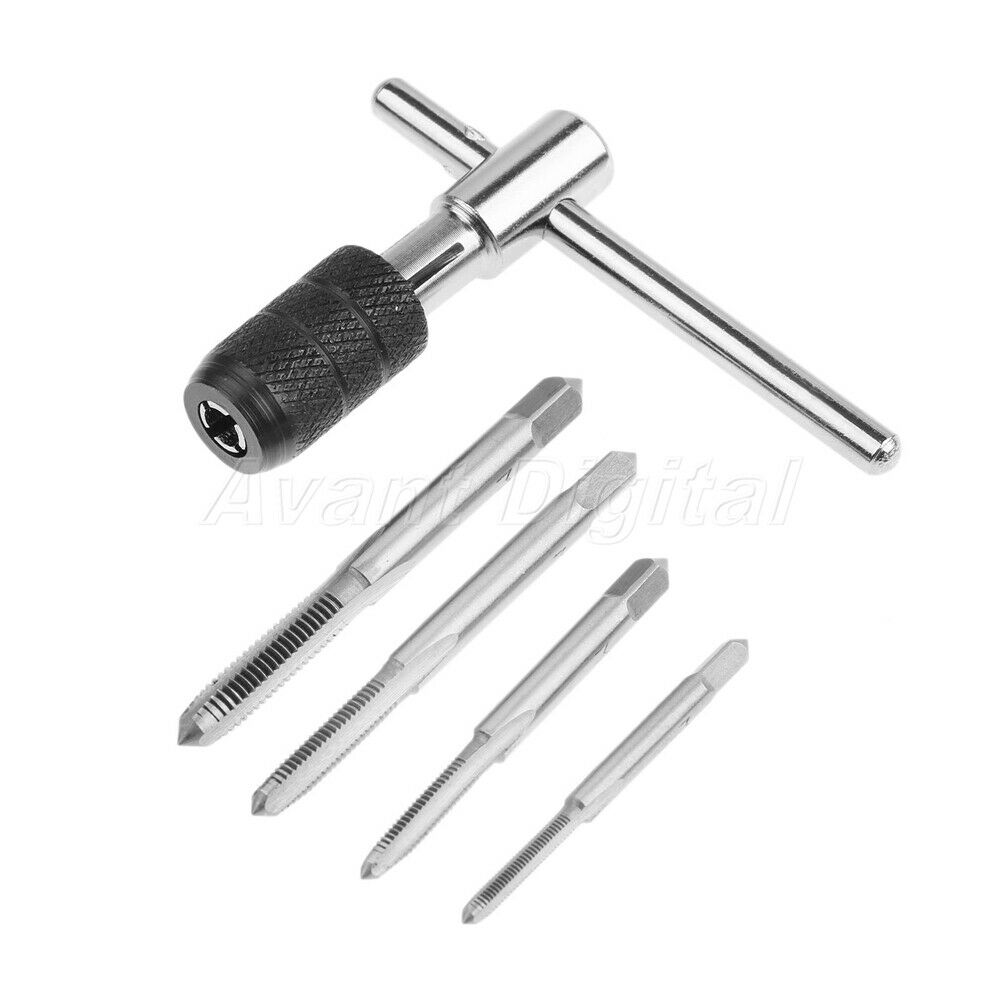 5Pcs Screw Thread Taps Drills Bits Kit Set with Wrench Woodworking Hand Tool
