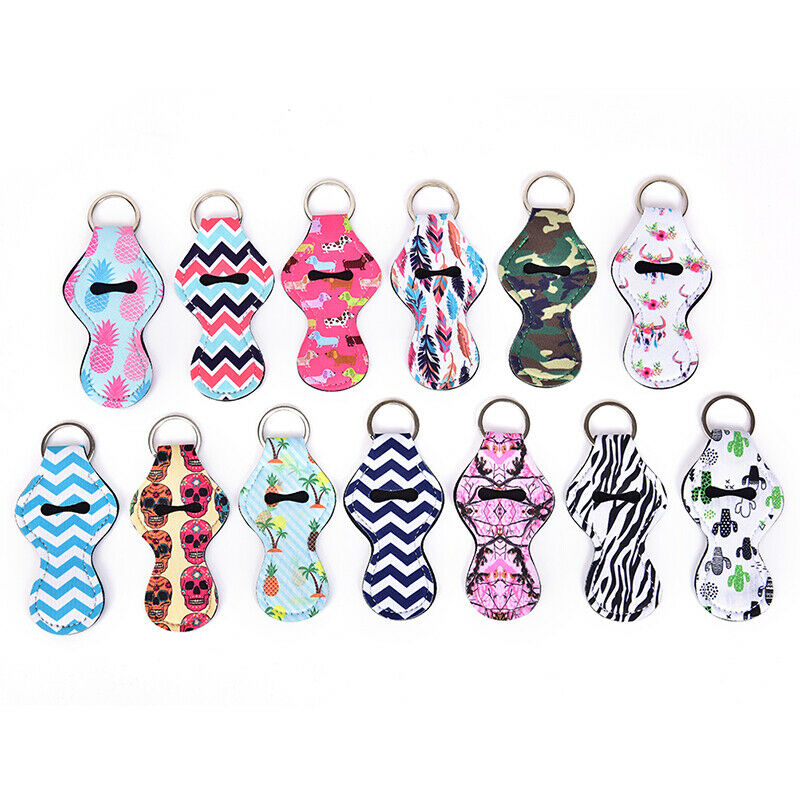 Waterproof Neoprene Floral Lipstick Chapstick Lip Balm Holder Bag Key ChainATDD