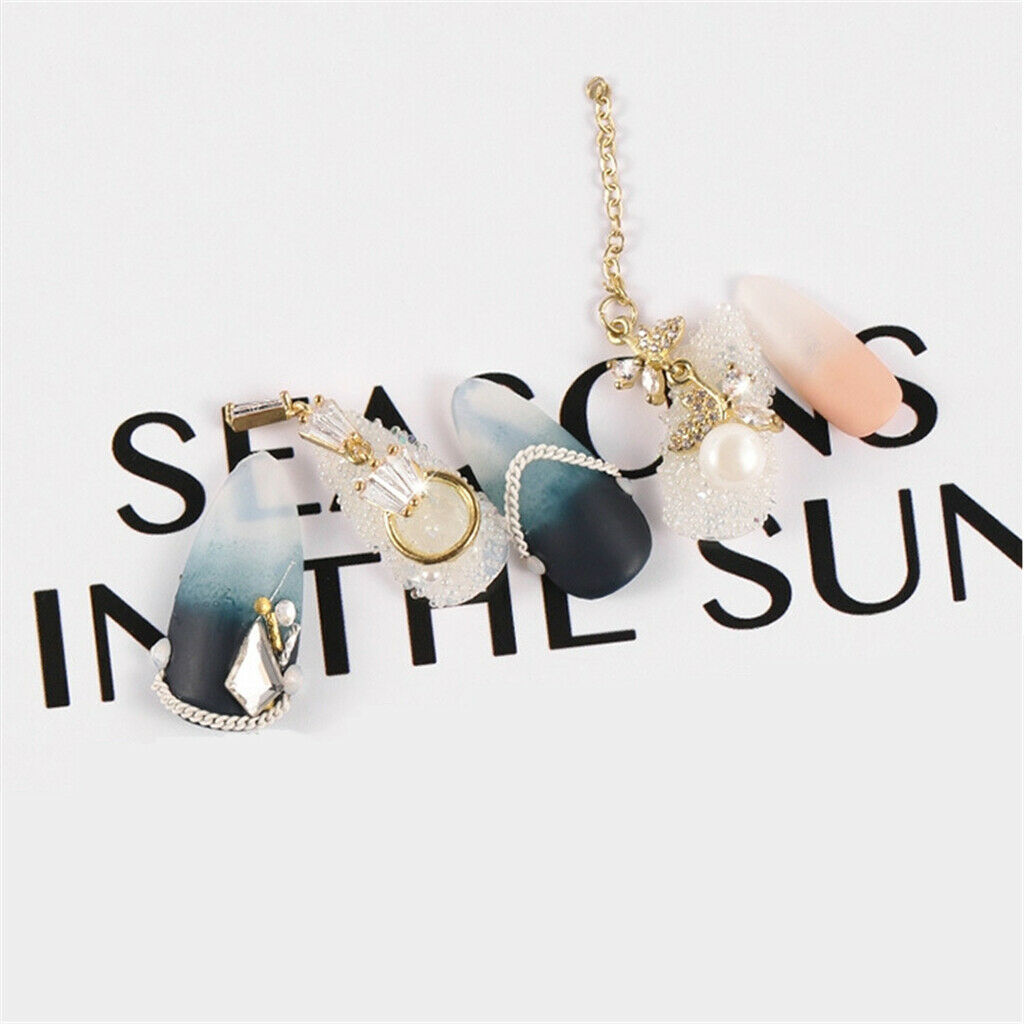 Lots 5 DIY Decorative Beads Gem Alloy Chain Lines Shiny Nail Charms Pendants