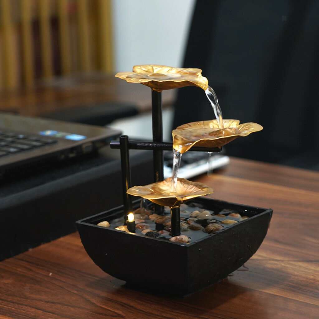 Lotus Indoor Fountain Water Feature Lights Feng Shui Meditation Home Crafts