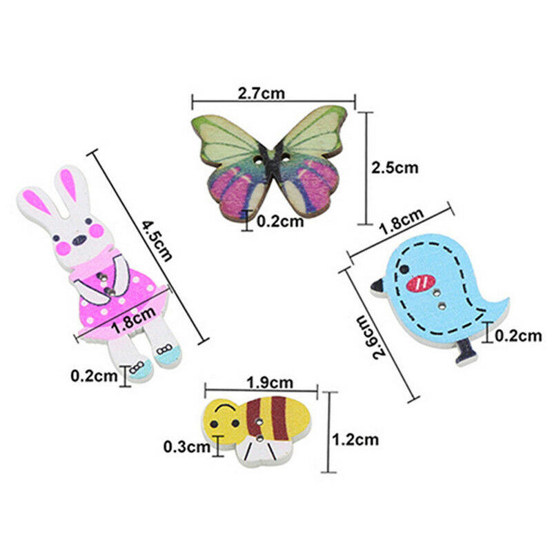 50X Mixed DIY Wooden Popular Scrapbooking Buttons Cartoon Sewing Animal Cr.l8