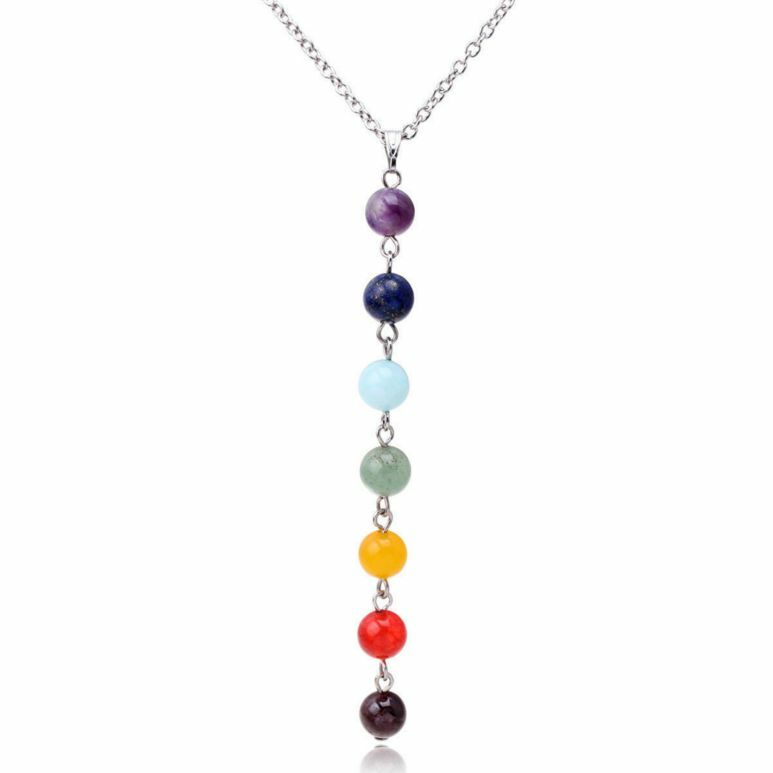 7 Chakra Crystal Quartz Stone Beads Pendant Yoga Reiki Healing Necklace