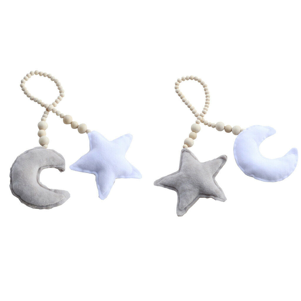 Set of 2 Wooden Beaded Mosquito Net Tieback Rope Moon&Star Wall Hanging