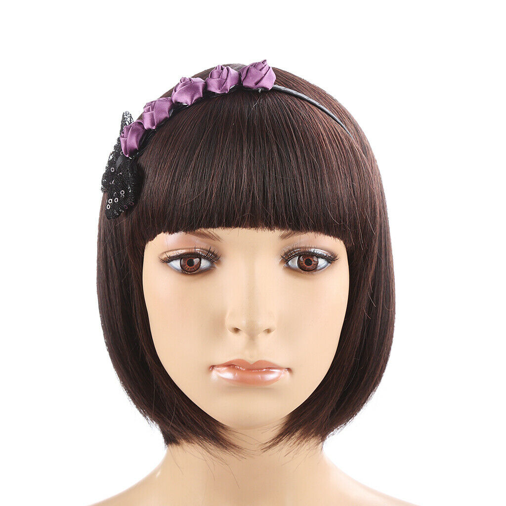 Romantic Gothic Purple Rose Flower Hair Hoop Black Lace Bowknot Headband