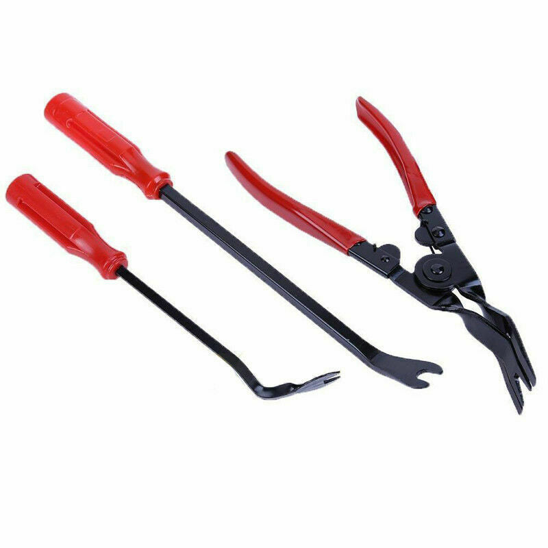 3Pc Car Exterior Door Removal Clip Removal Plier+Upholstery Removal Pry Bar Tool