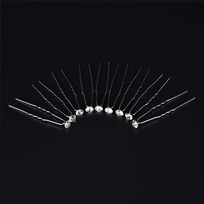 20Pcs Transparent Crystal Rhinestone Diamante Wedding Bridal Prom Hair Pin.l8