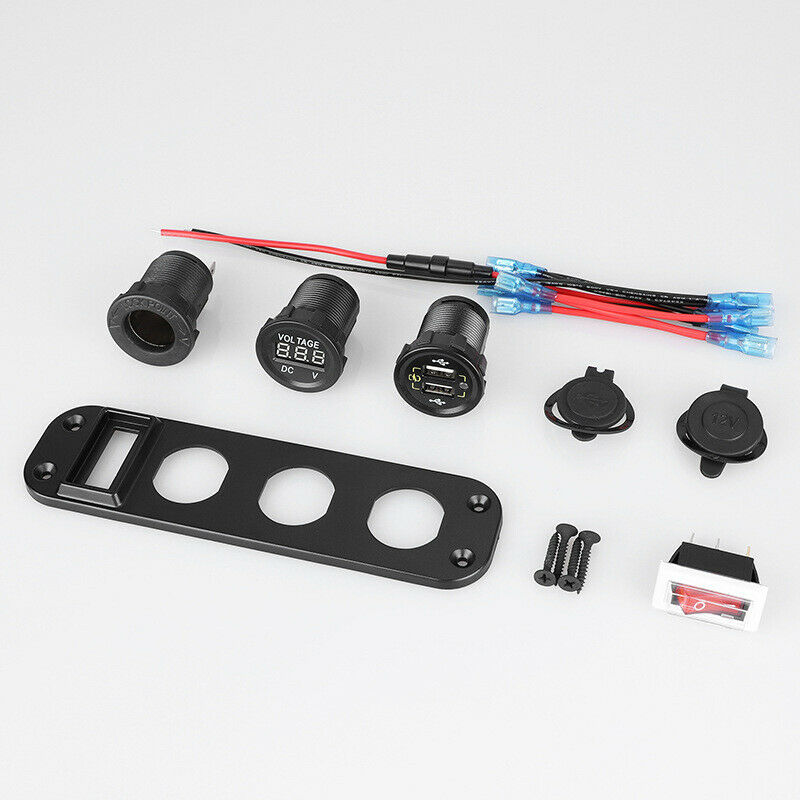 QC3.0 Auto Car Dual USB Fast Charge Cigarette Lighter Switch Panel w/ Voltmeter
