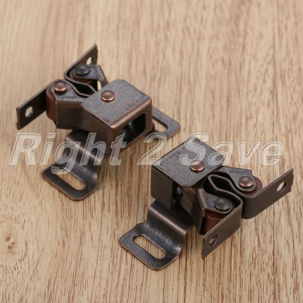 Cabinet Cupboard Dresser Double Ball Roller Door Latch Catch Copper Tone 4pcs