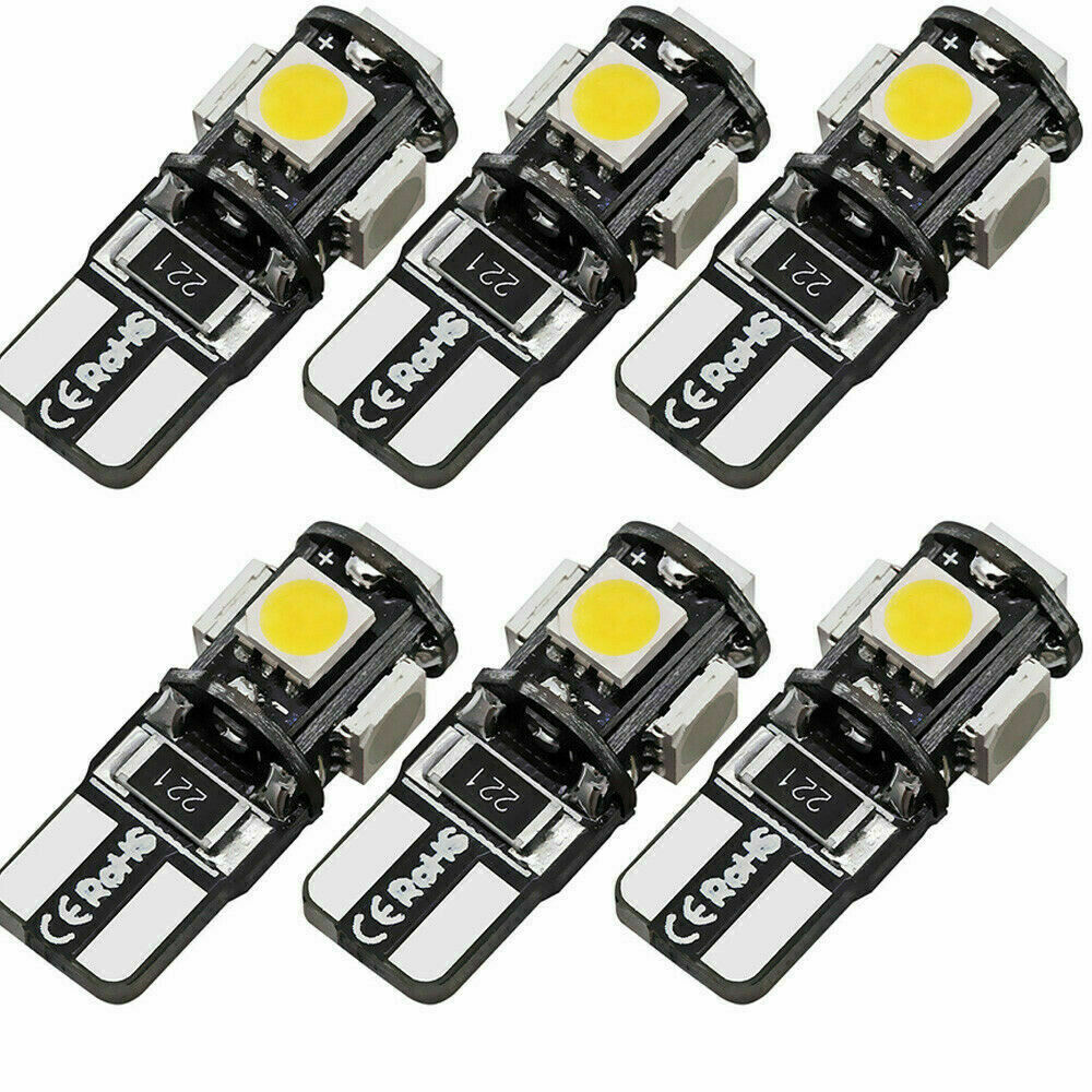 6x T10 5-SMD 5050 Super White LED Light Bulbs 192 168 194 W5W 2825 158 12V 6500K