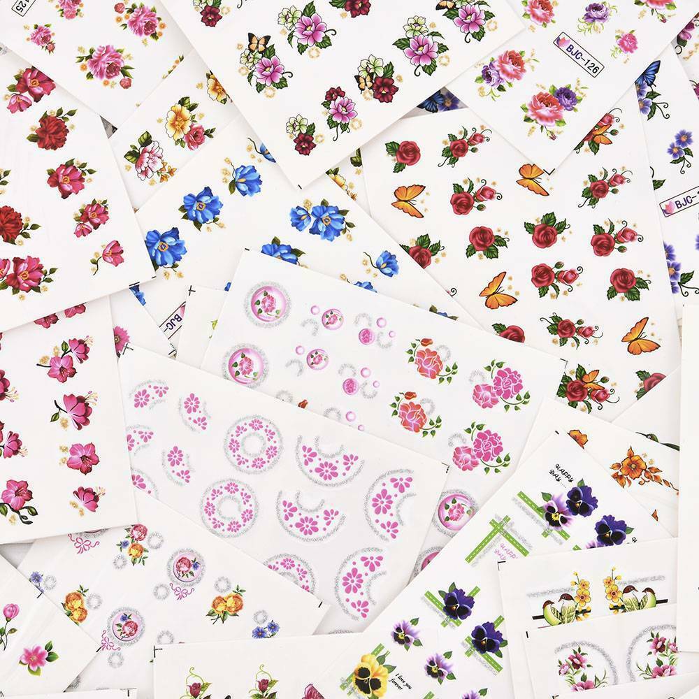 55 Sheets Cherry Nail Art Water Transfer Stickers Flower Butterfly Decals DIY
