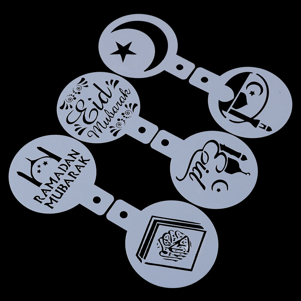6x Eid Mubarak Coffee Stencil DIY Ramadan Coffee Printing Template Cake D.l8